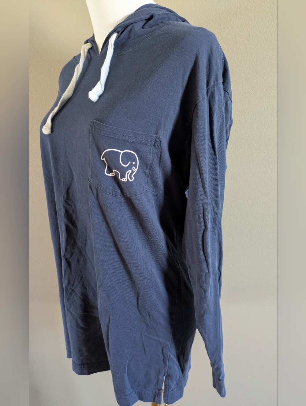 Ivory Ella Navy Blue Double Sided Elephant Graphic Long Sleeve Hooded Pullover